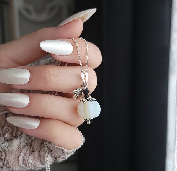 Pumpkin Patch Crystal Necklace - Opalite and Sterling Silver