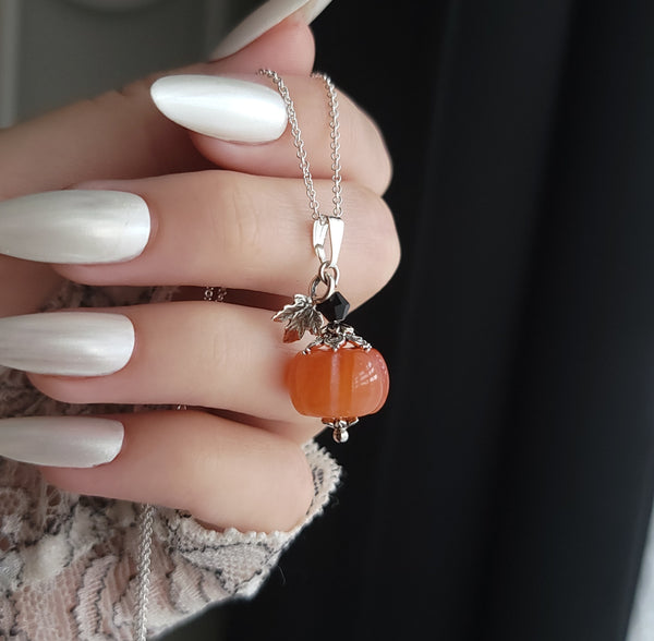 Pumpkin Patch Crystal Necklace - Agate and Sterling Silver