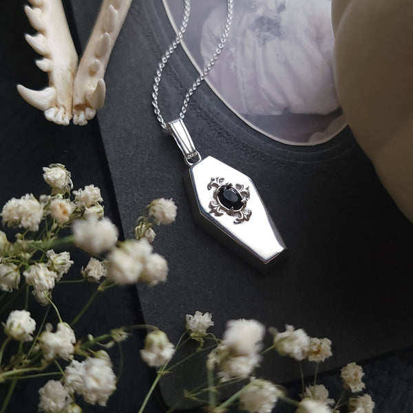 Onyx Coffin Necklace - Sterling Silver
