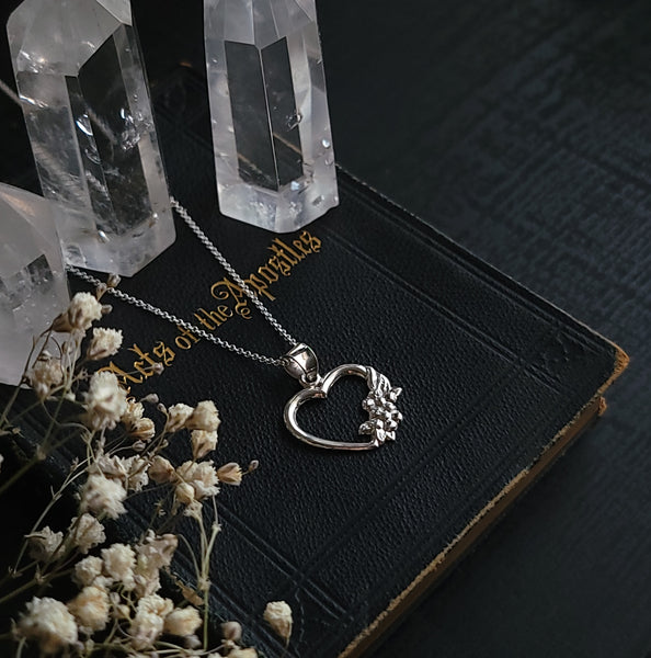 Sterling Silver Heart with Flowers Necklace