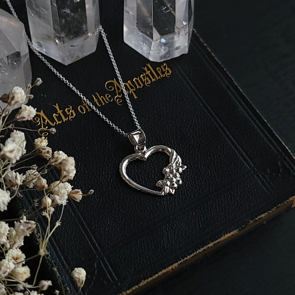 Sterling Silver Heart with Flowers Necklace