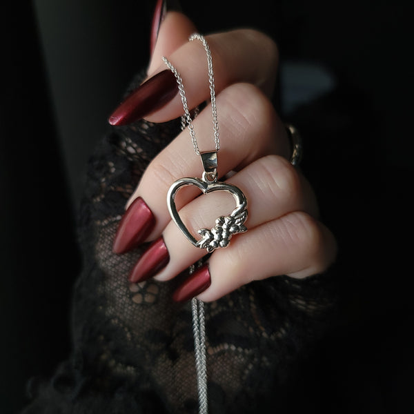 Sterling Silver Heart with Flowers Necklace