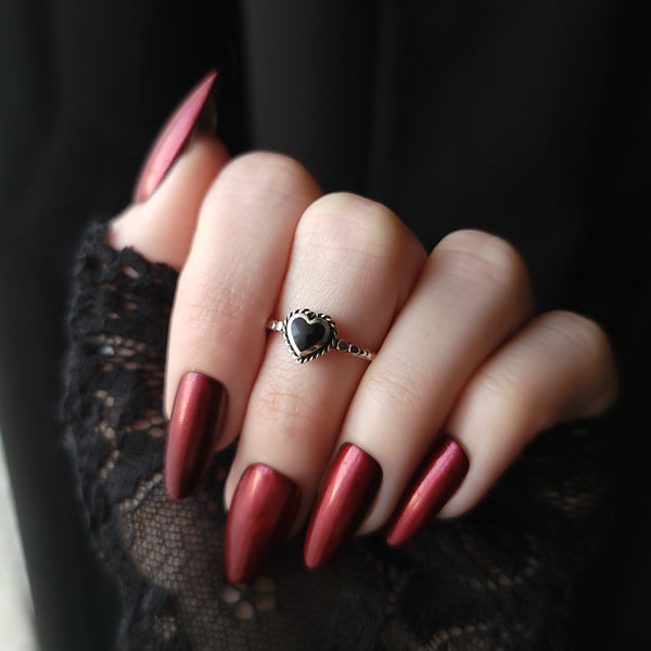 Agate Filigree Heart Ring - Sterling Silver Ring