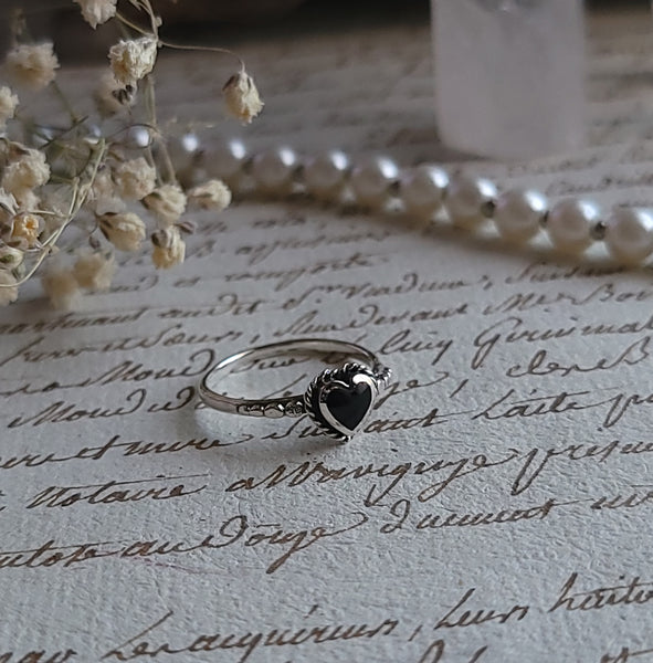 Agate Filigree Heart Ring - Sterling Silver Ring