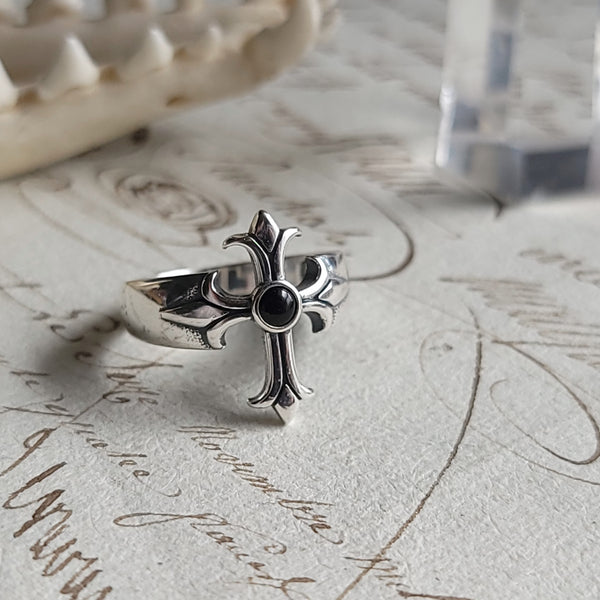 Medieval Cross Ring Agate Ring Sterling Silver