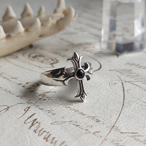 Medieval Cross Ring Agate Ring Sterling Silver