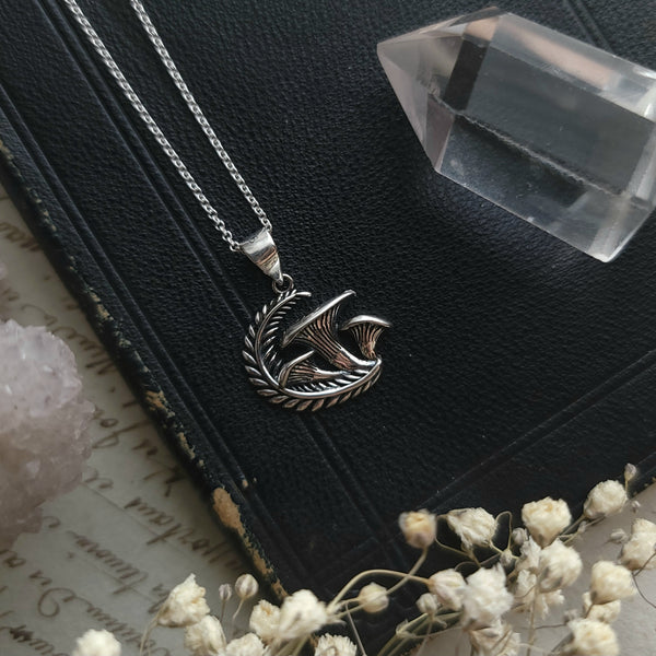 Mushroom & Fern Necklace - Sterling Silver