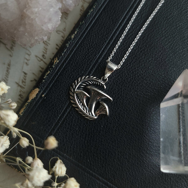 Mushroom & Fern Necklace - Sterling Silver