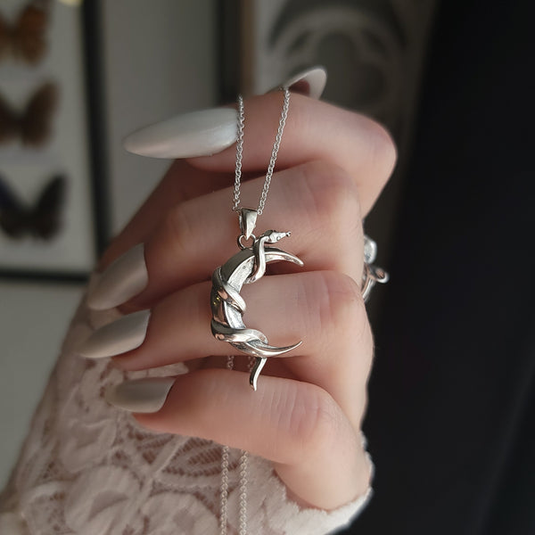 Snake Moon Necklace - Sterling Silver