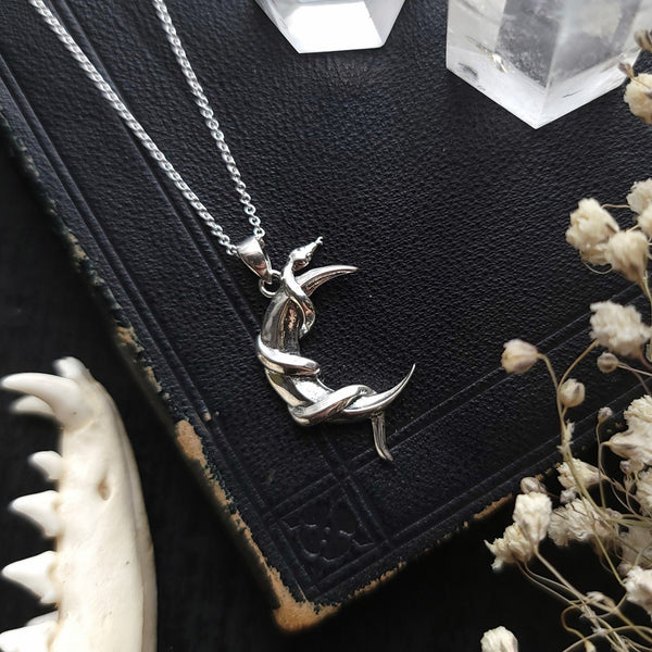 Snake Moon Necklace - Sterling Silver