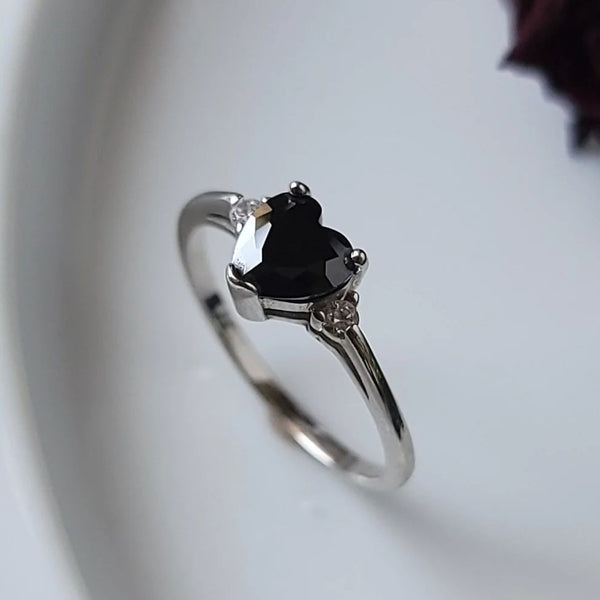 Onyx Heart Ring CZ - Sterling Silver Ring