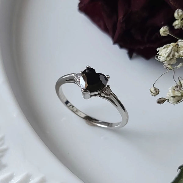 Onyx Heart Ring CZ - Sterling Silver Ring