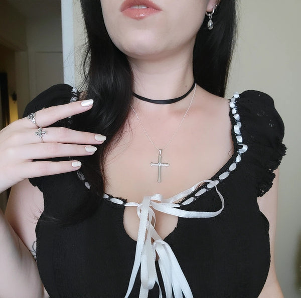 Enoch - Crucifix Necklace Sterling Silver with Cubic Zirconia