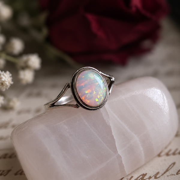 Aurora Opal Ring Sterling Silver
