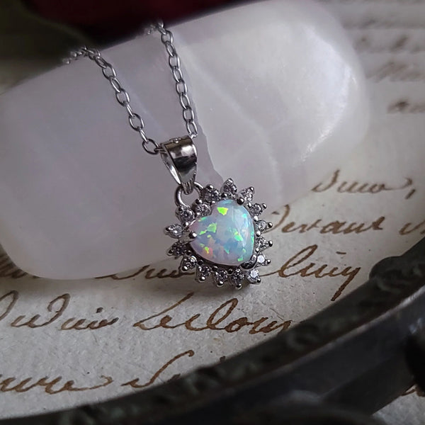 Mini Opal Heart Necklace - Sterling Silver