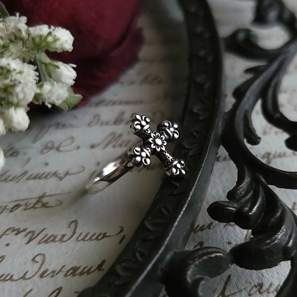 Floral Cross - Sterling Silver Cross Ring