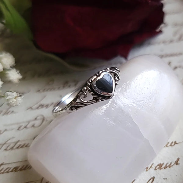 Agate Filigree Heart Ring - Sterling Silver Ring
