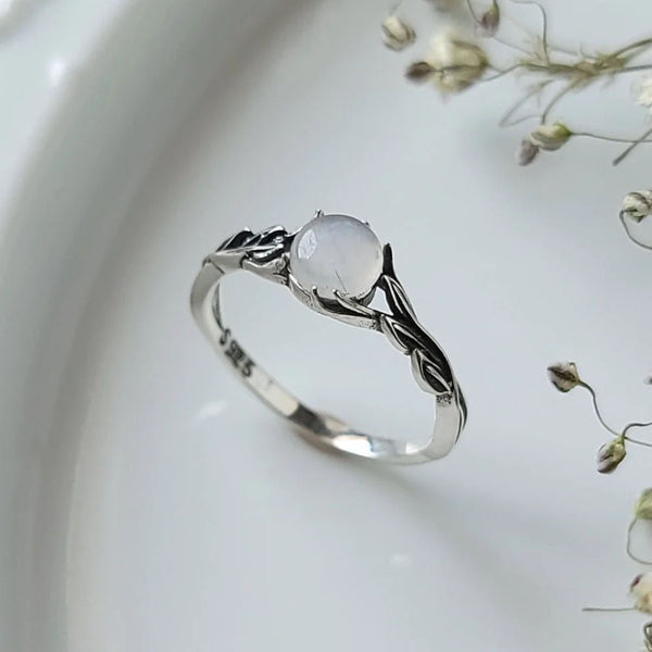 Moonstone Leaf Ring - Sterling Silver Ring