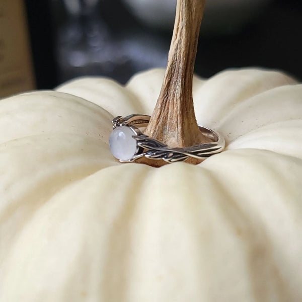 Moonstone Leaf Ring - Sterling Silver Ring