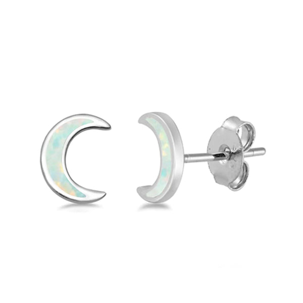 Opal Moon Earrings - Sterling Silver