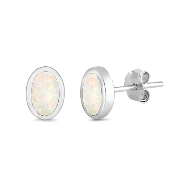 Oval Opal Earrings - Sterling Silver