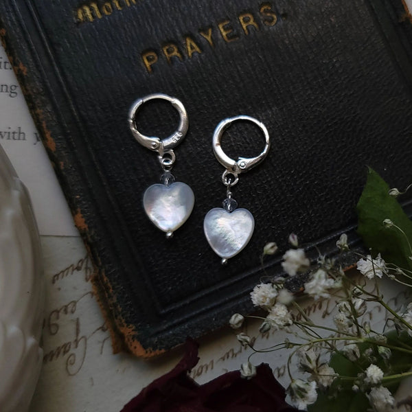 Mother of Pearl Heart Earrings Sterling Silver