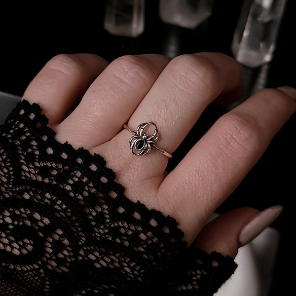 Black Agate Spider Ring Sterling Silver