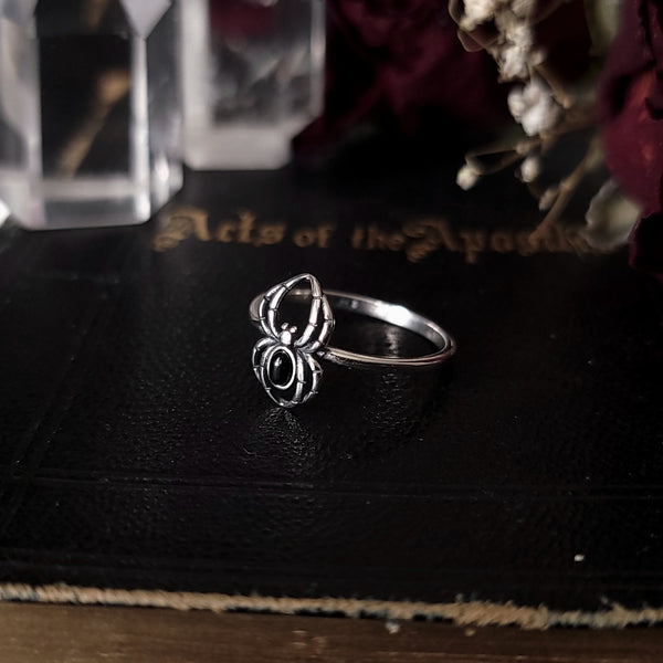 Black Agate Spider Ring Sterling Silver