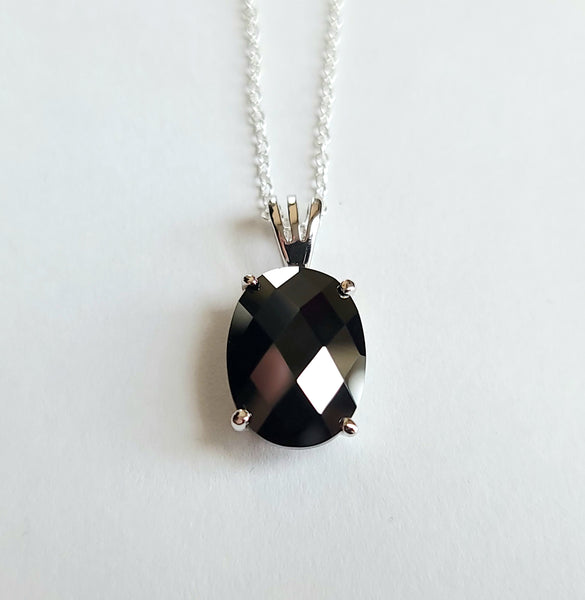 Sybil- Large Onyx Gem Necklace - Cubic Zirconia and Sterling Silver
