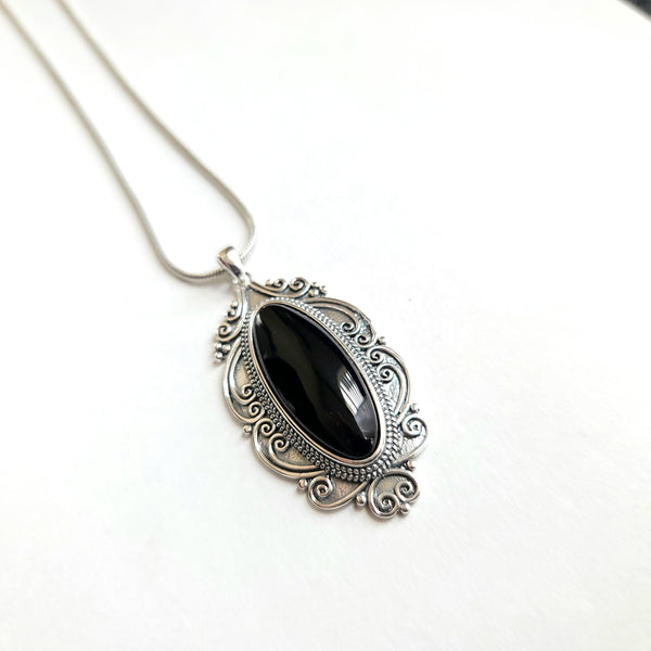 Elvira - Large Obsidian Gem Sterling Silver Necklace