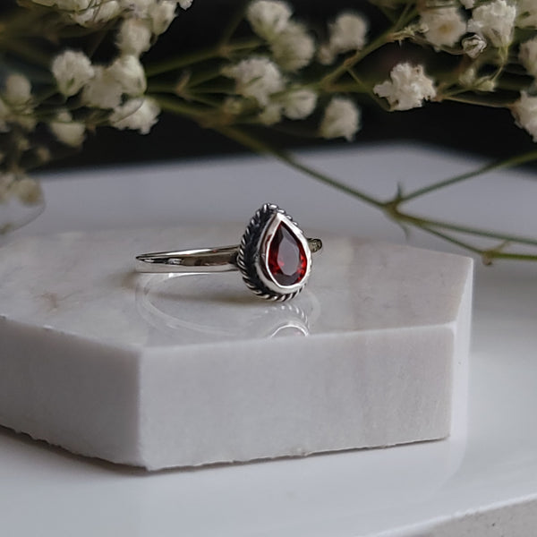 Crimson - Blood Drop Garnet Ring