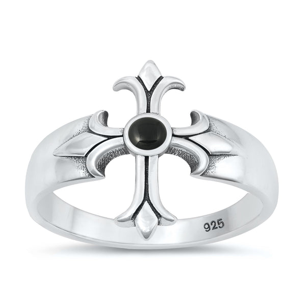 Medieval Cross Ring Agate Ring Sterling Silver