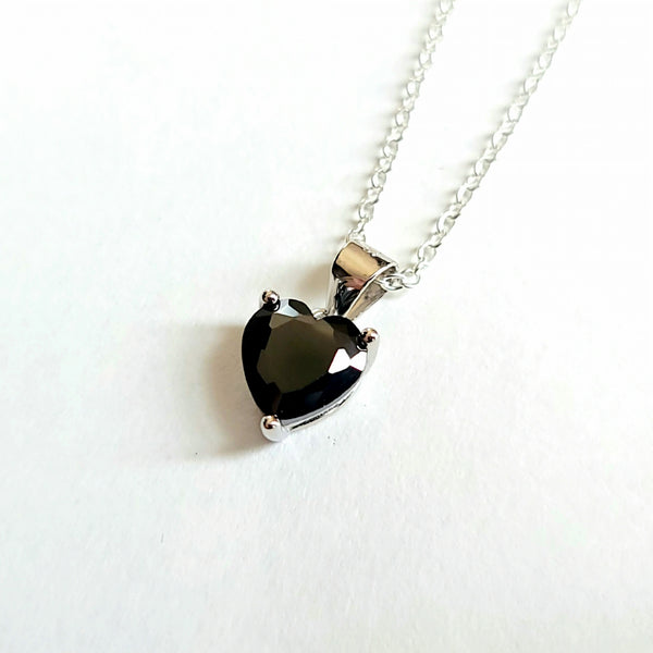 Onyx Heart Gem Necklace - Sterling Silver and Cubiz Zirconia