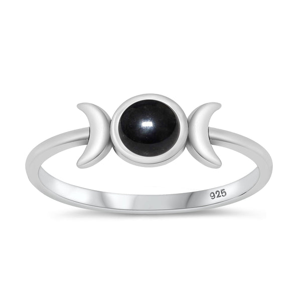 Hecate Moon Goddess Agate Ring Sterling Silver