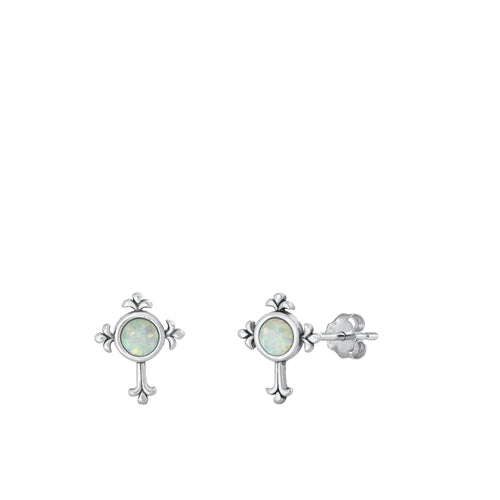 Opal Cross Earrings - Sterling Silver