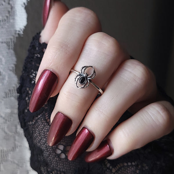Black Agate Spider Ring Sterling Silver