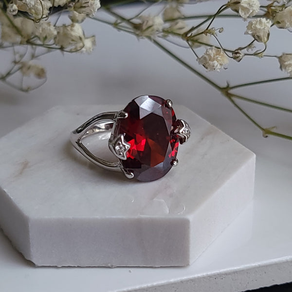 Carmine - Large Garnet Ring - Sterling Silver