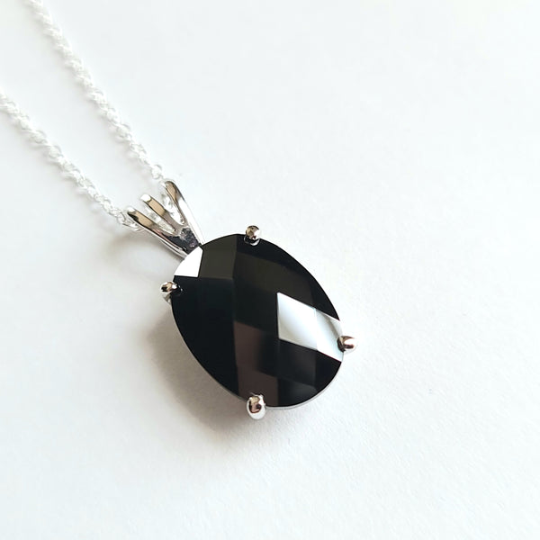 Sybil- Large Onyx Gem Necklace - Cubic Zirconia and Sterling Silver