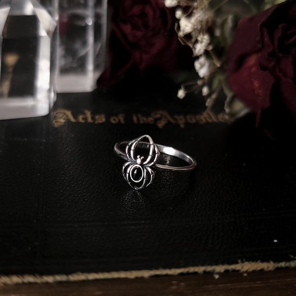 Black Agate Spider Ring Sterling Silver