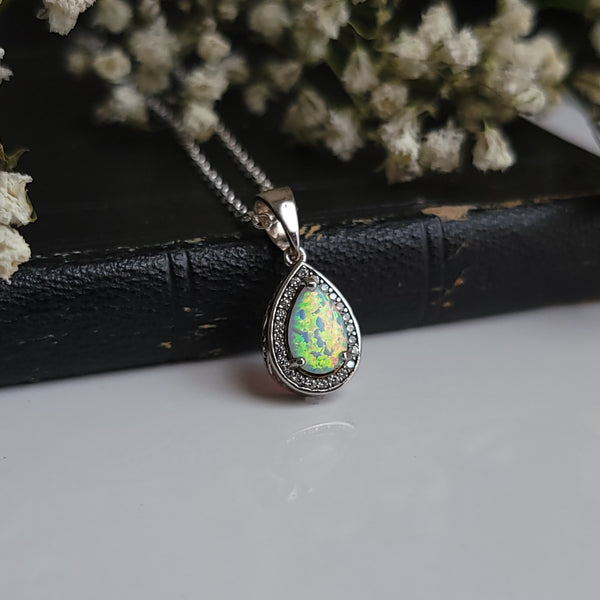 Opal Teardrop Necklace Sterling Silver