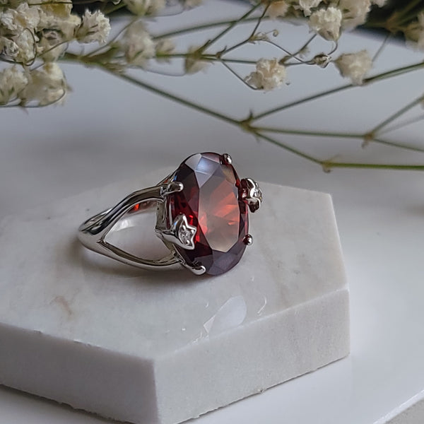 Carmine - Large Garnet Ring - Sterling Silver