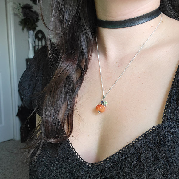 Pumpkin Patch Crystal Necklace - Agate and Sterling Silver