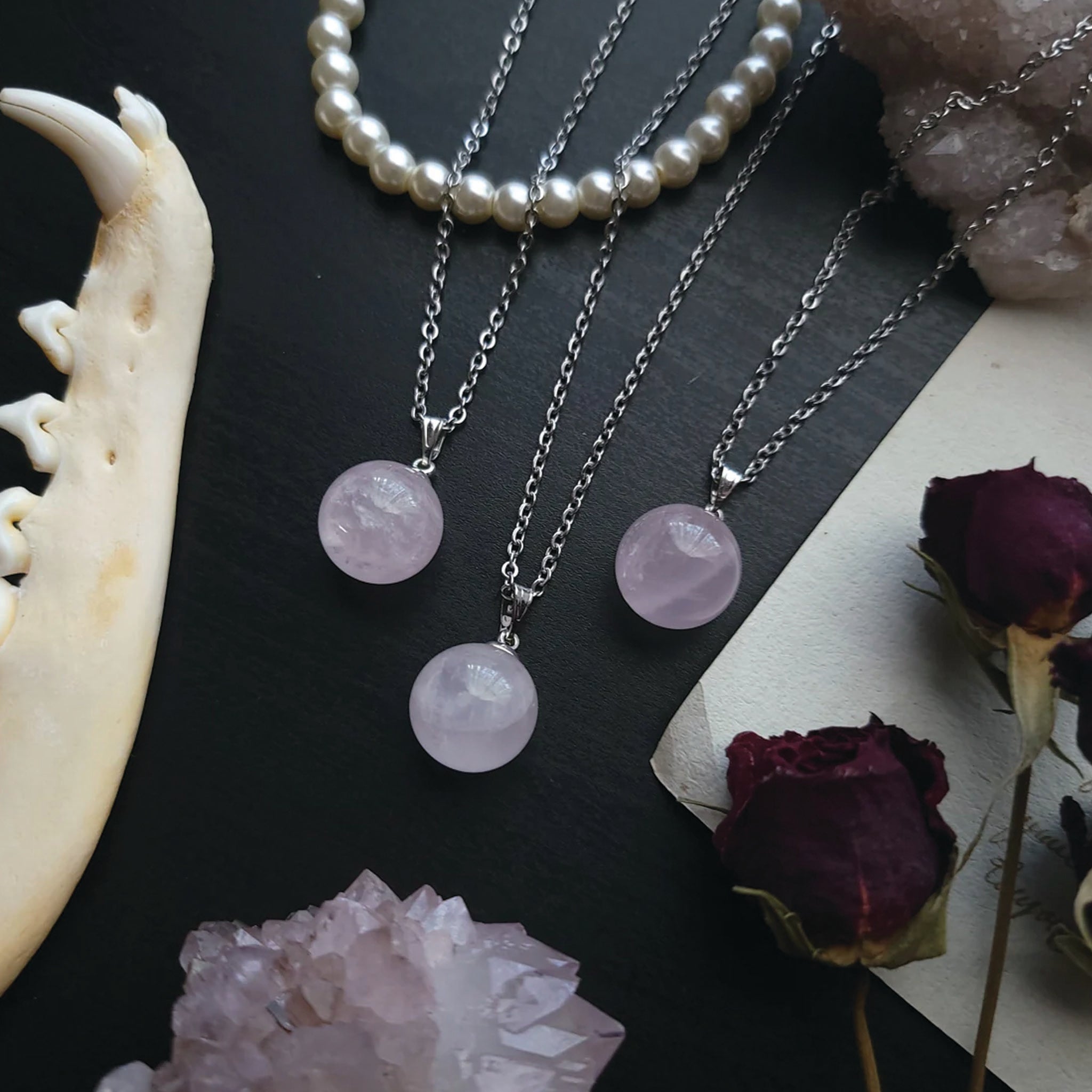 Rose Quartz Healing Crystal Pendulum Necklace – Renew