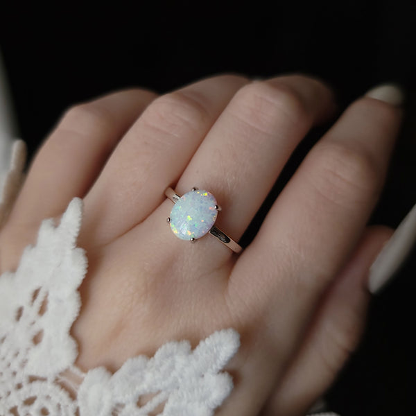 White Opal Ring Sterling Silver