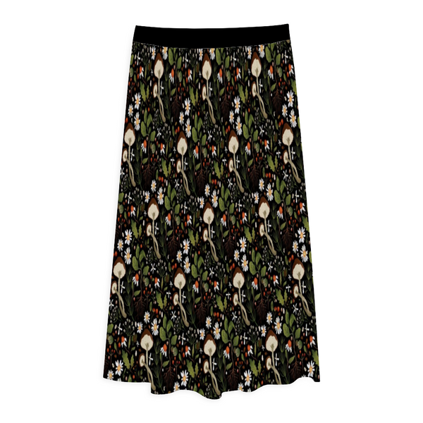 Mushroom Forager All Over Print Pleated Long Skirt