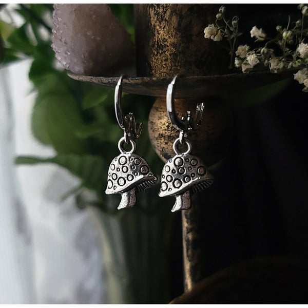 Mushroom Huggie Hoop Earrings Silver - Small Silver Hoop Earrings