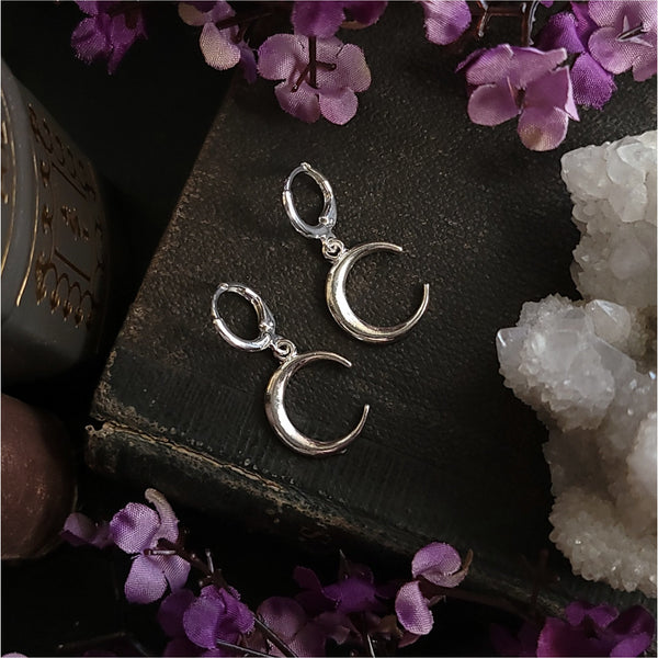 Crescent Moon Huggie Hoop Earrings Silver - Small Silver Hoop Earrings