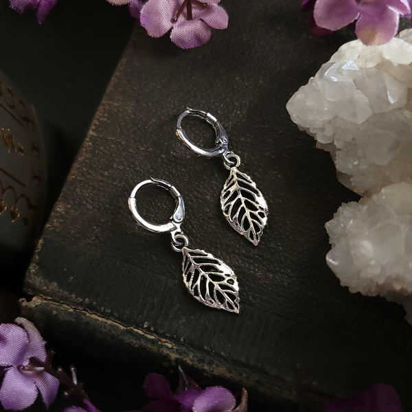 Leaf Huggie Hoop Earrings Silver - Small Silver Hoop Earrings