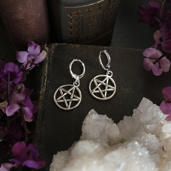 Pentacle Huggie Hoop Earrings Silver - Small Hoop Earrings