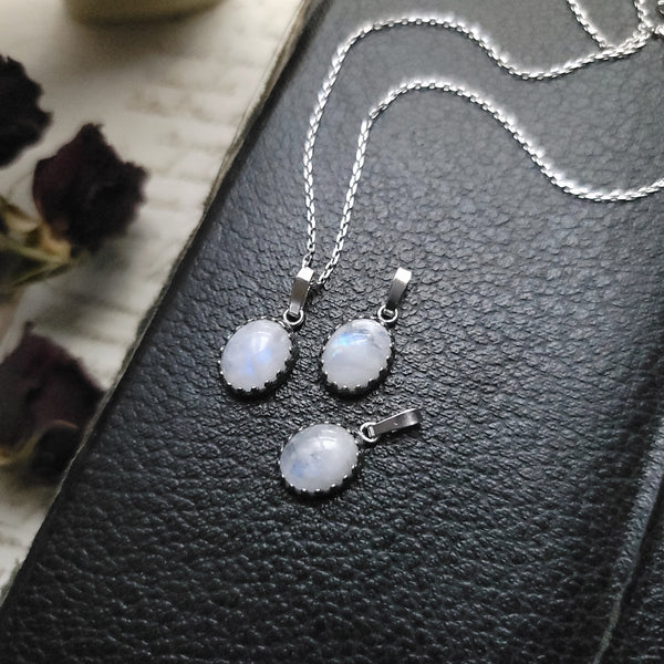 Rainbow Moonstone Necklace Sterling Silver